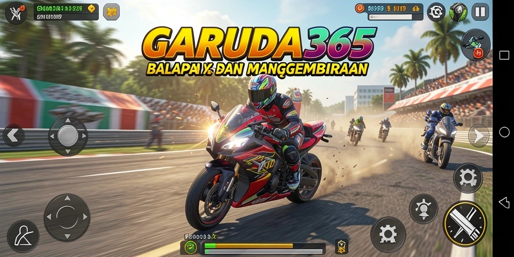 Screenshot gameplay GARUDA365 menampilkan balapan motor yang menegangkan.