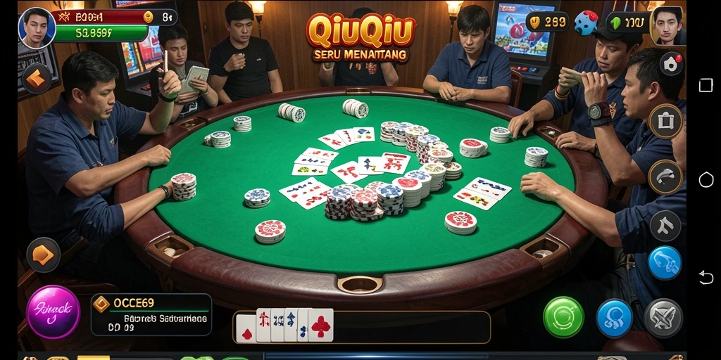 Screenshot OCE69 menampilkan aksi seru permainan QiuQiu.